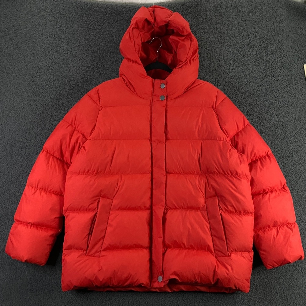 Eileen Fisher Down Jacket Womens Small Red Puffer Hooded Bubble Warm